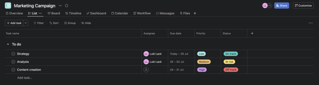 asana time tracking