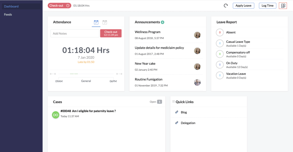 Zoho People dashboard