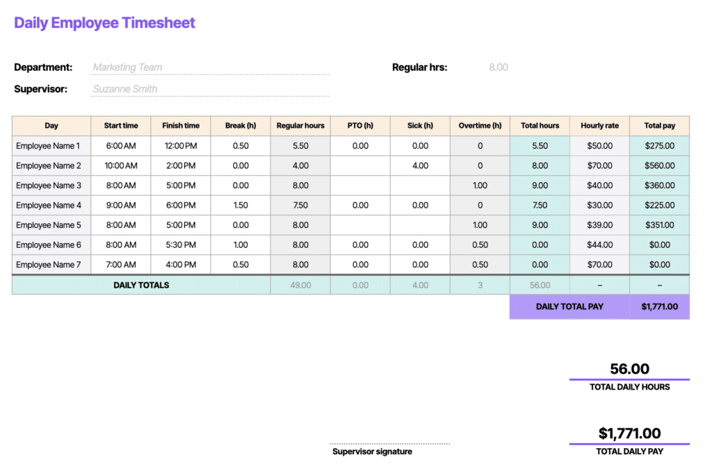 manual timesheet