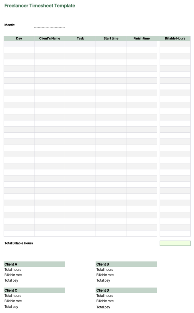 modello di timesheet per freelance