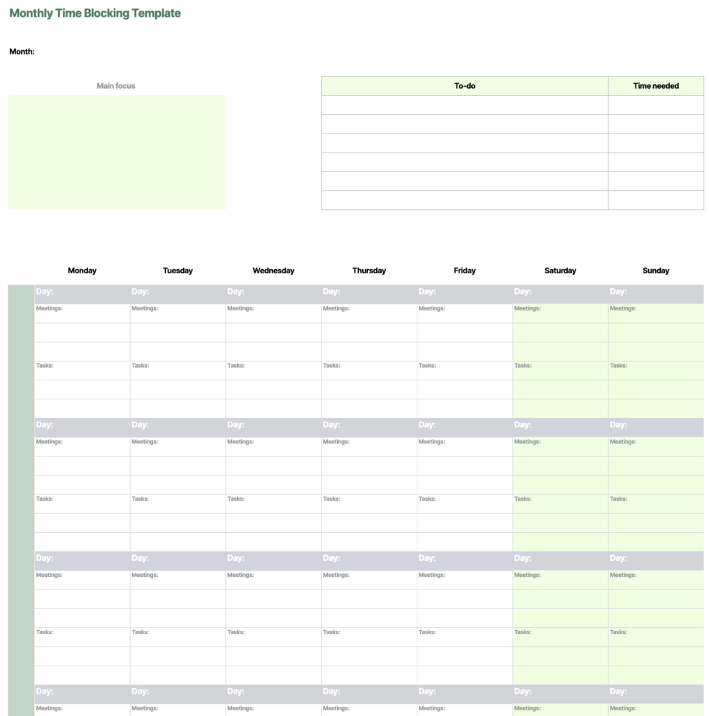 plantilla mensual de bloqueo temporal