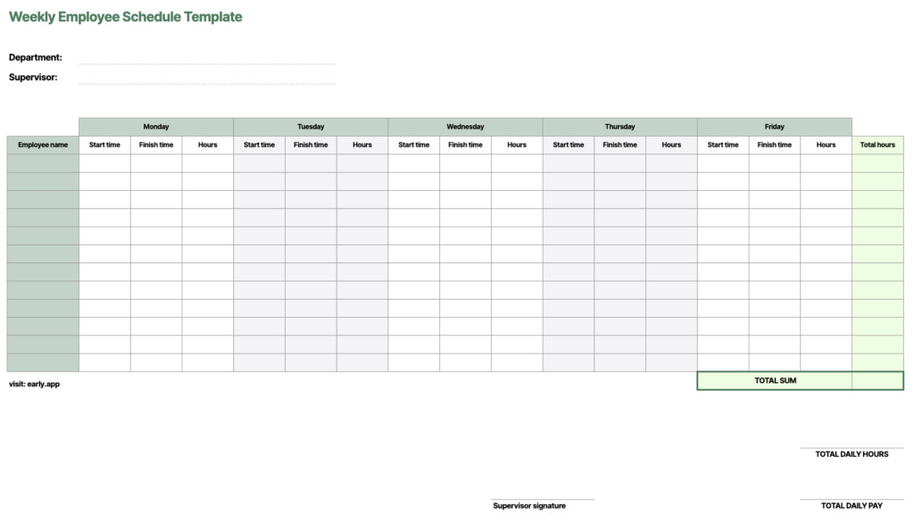 Wochenarbeitszeitplan