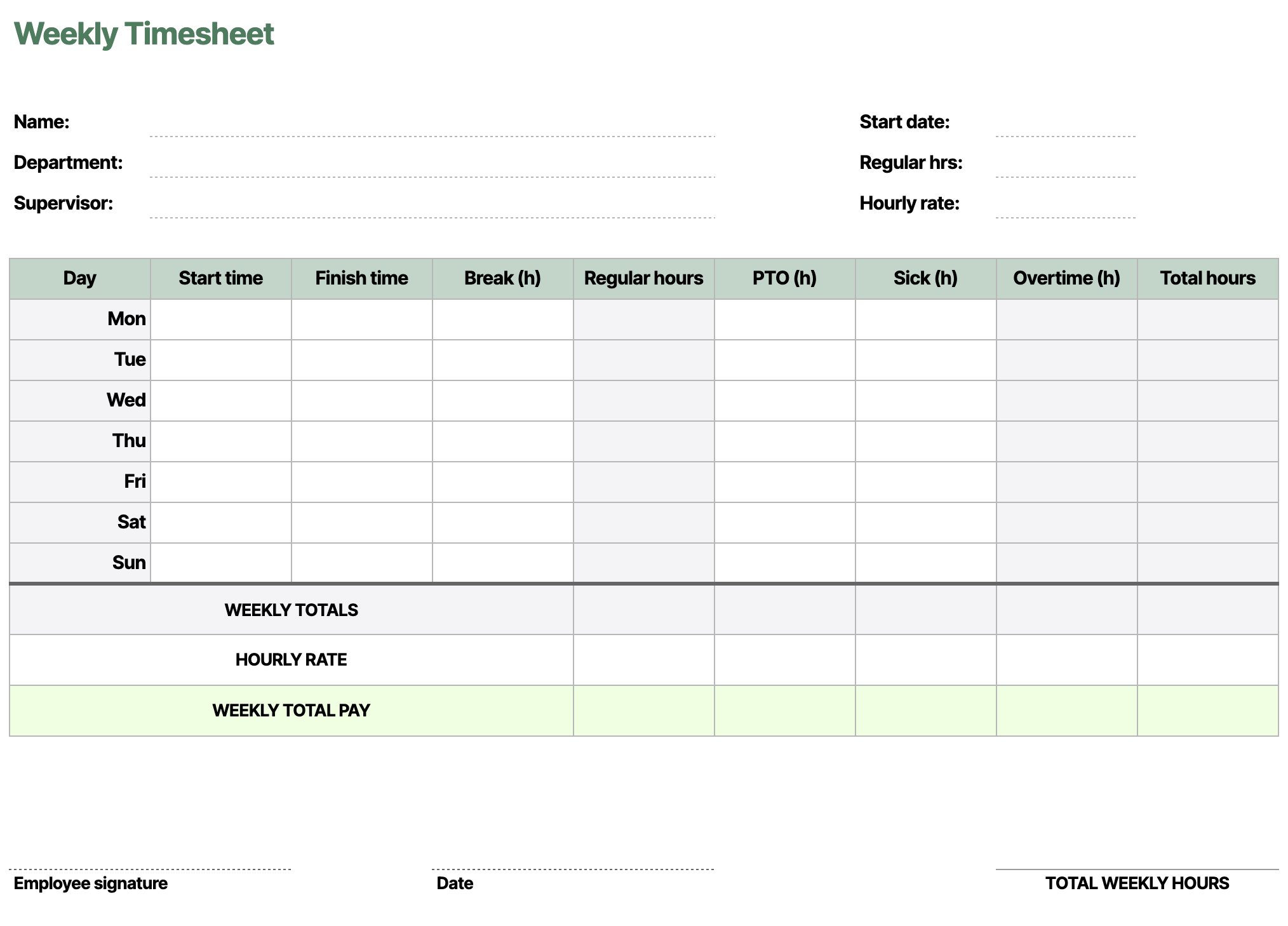Free Printable Time Tracking Sheets | Gerald Printable