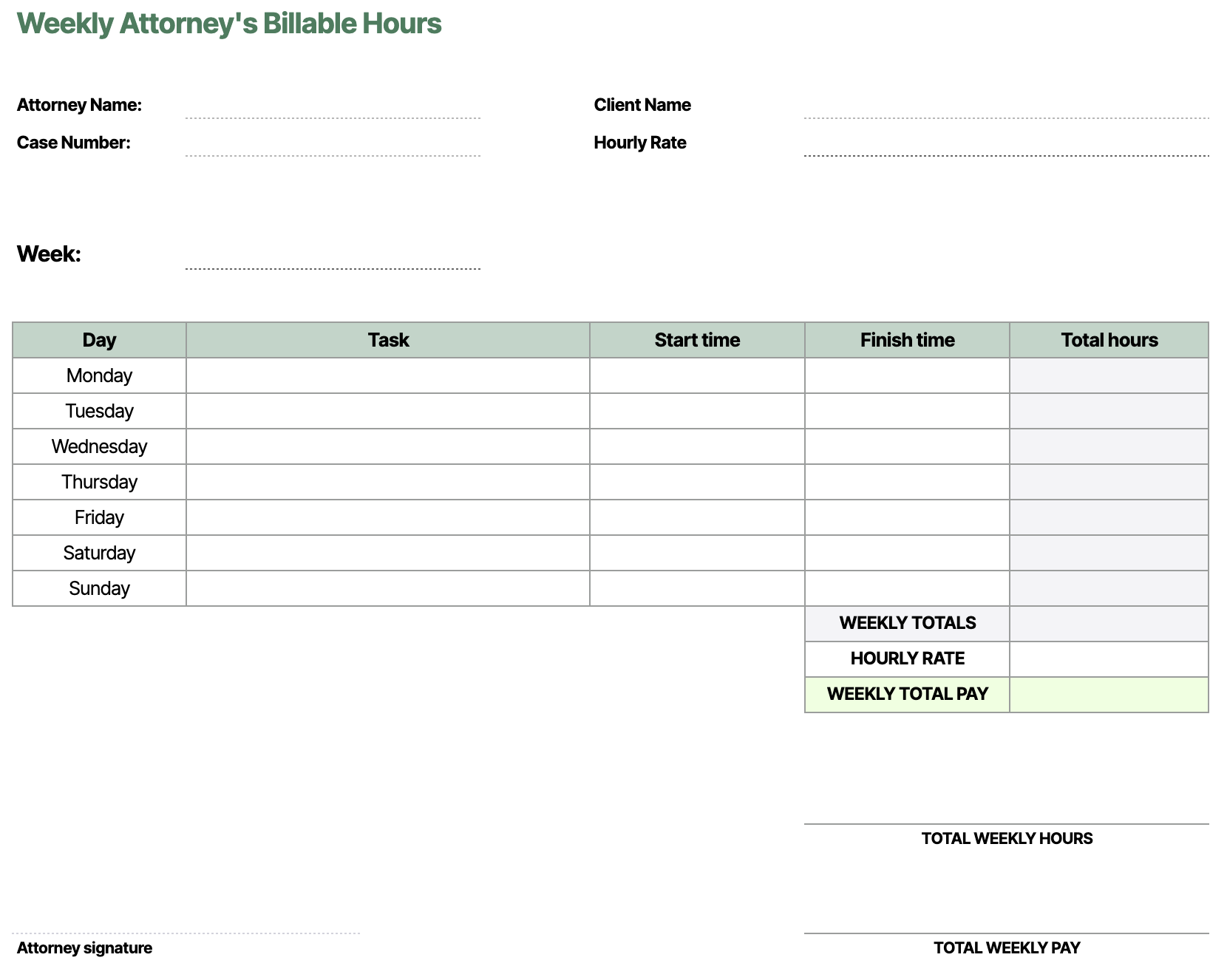 attorney billable hours template