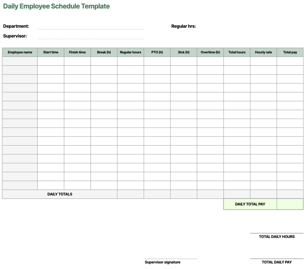 daily employee schedule template