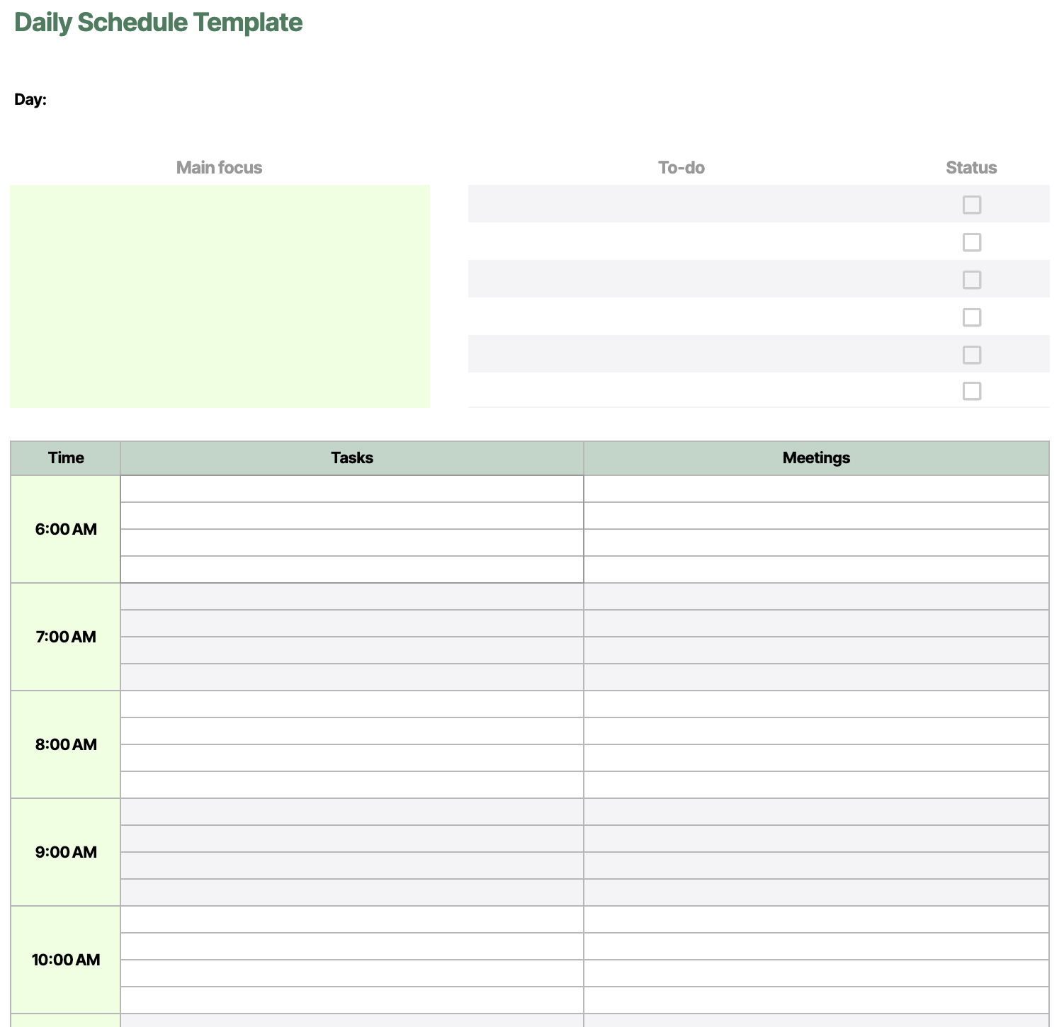 daily schedule template