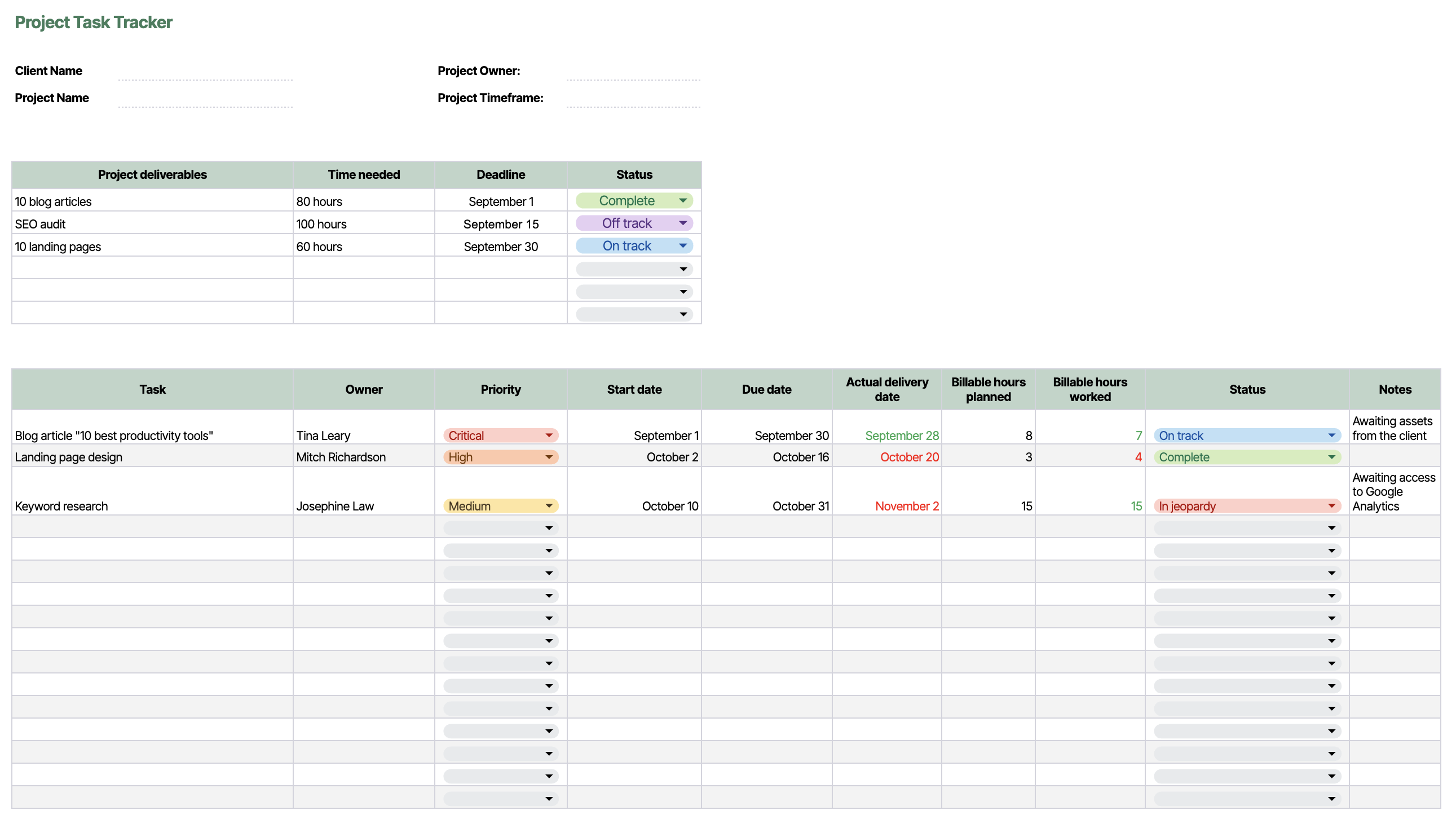 plantilla de seguimiento de tareas de proyectos